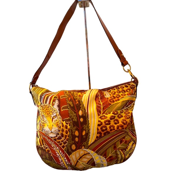 Salvatore Ferragamo Handbags - Salvatore Farragamo large Nylon And Leather Leopard Hobo Bag